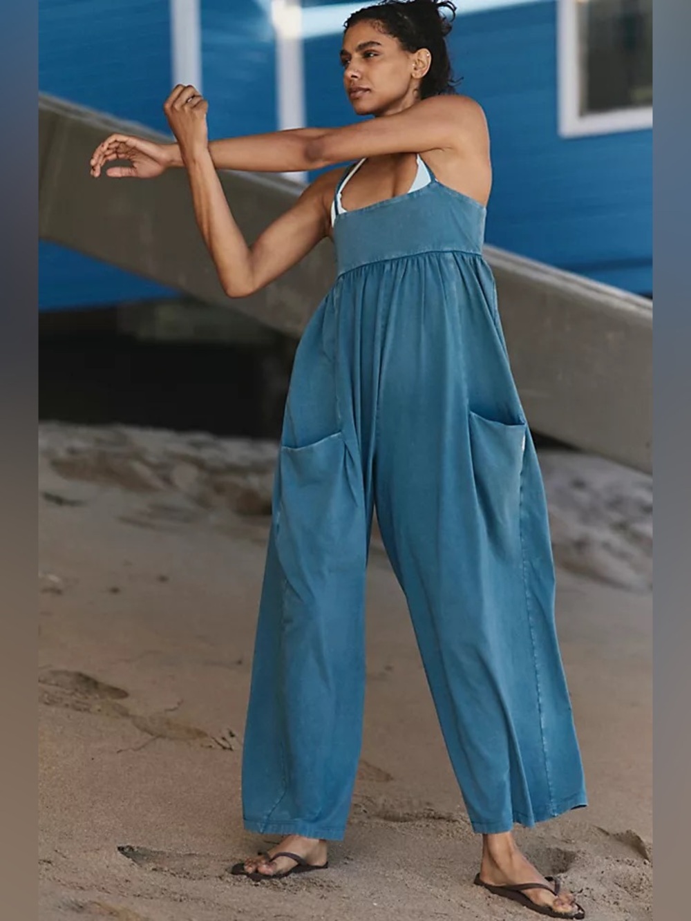 Free People Hot Shot Strappy Onesie S Riptide B293
